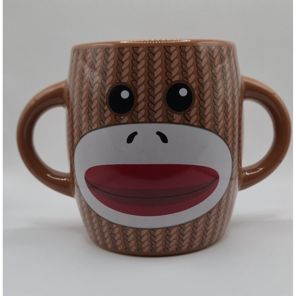 Sock Monkey Coffee Mug Galerie Double Sided Double Handle 8 oz Ceramic Tea Cup